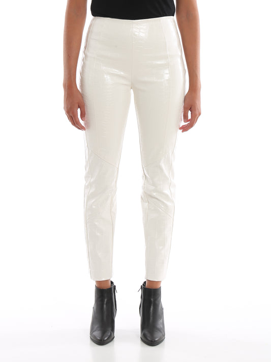 Weiße Polyester Jeanshose mit Krokodilmuster