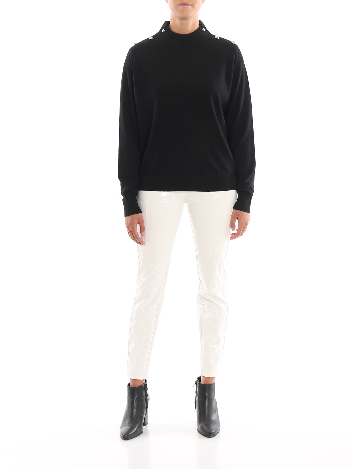 Weiße Polyester Jeanshose mit Krokodilmuster