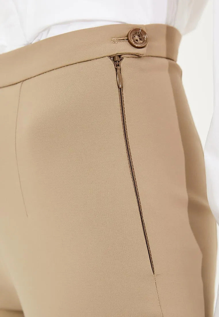 Braune Hose mit hoher Taille aus Baumwolle Hose