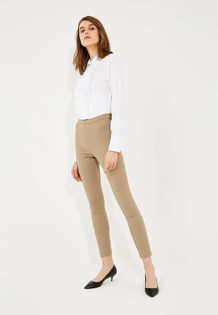 Braune Hose mit hoher Taille aus Baumwolle Hose