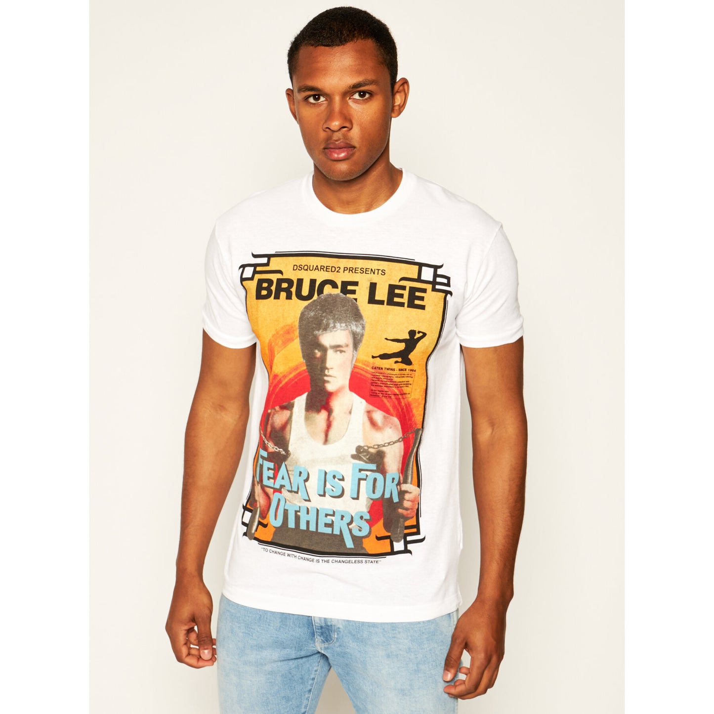 Weißes T-Shirt mit "Bruce Lee"-Aufdruck aus Baumwolle