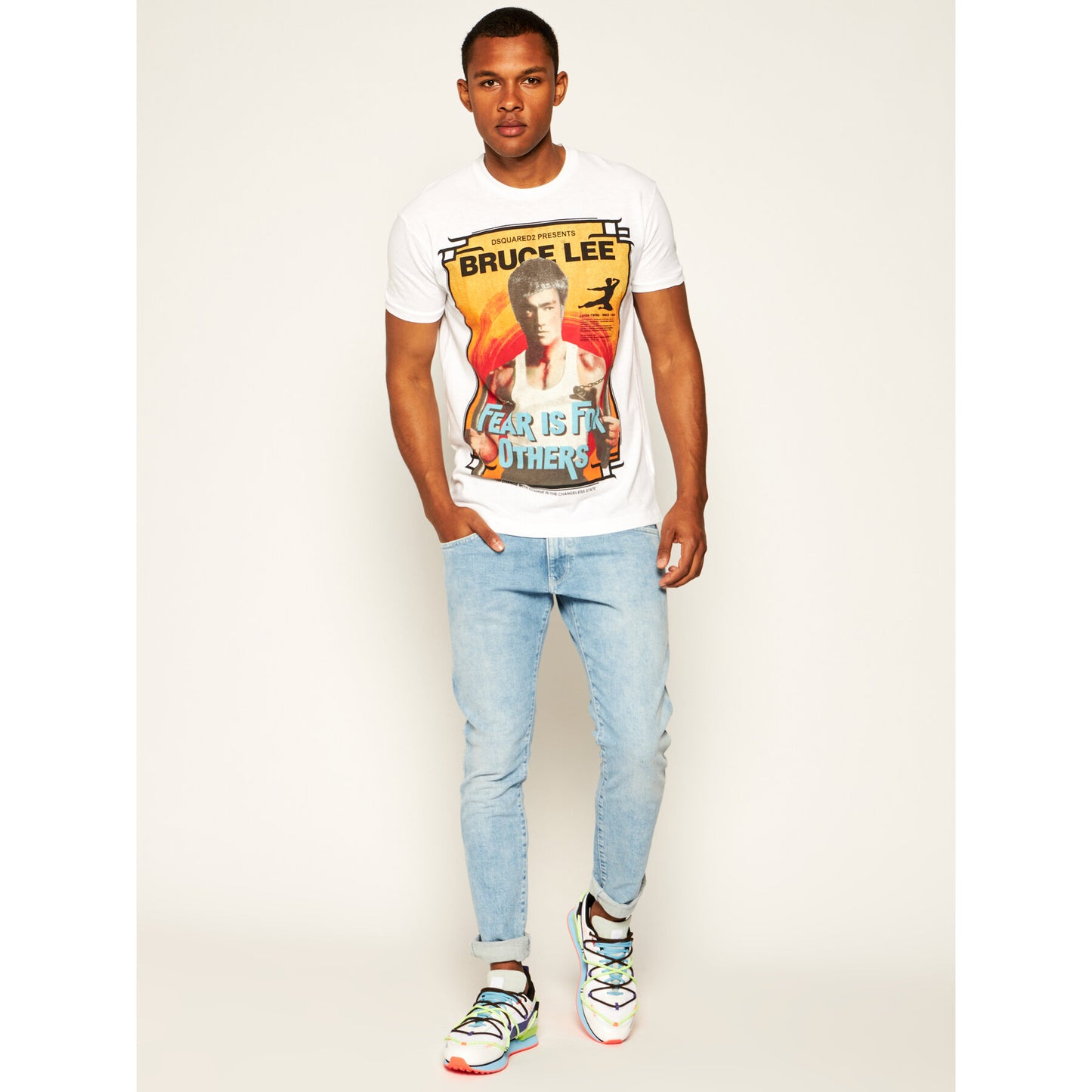Weißes T-Shirt mit "Bruce Lee"-Aufdruck aus Baumwolle