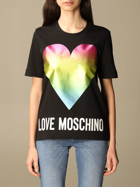 Schwarzes Baumwollherz-Logo T-Shirt mit normaler Passform