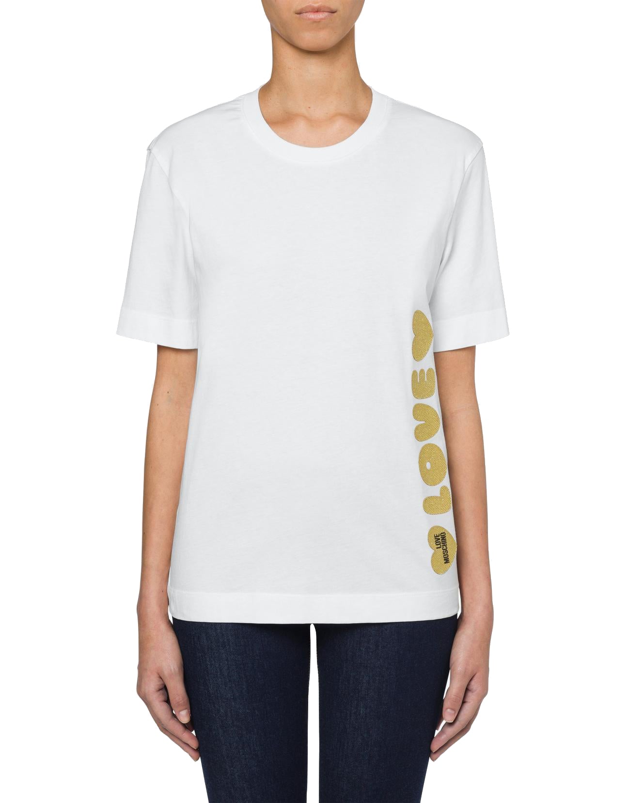 Weißes T-Shirt mit Logodruck aus Baumwolle und normaler Passform