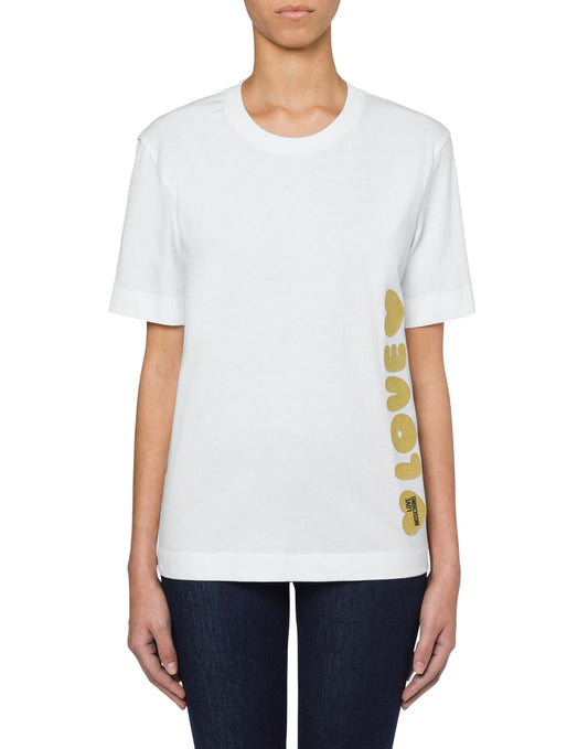 Weißes T-Shirt mit Logodruck aus Baumwolle und normaler Passform