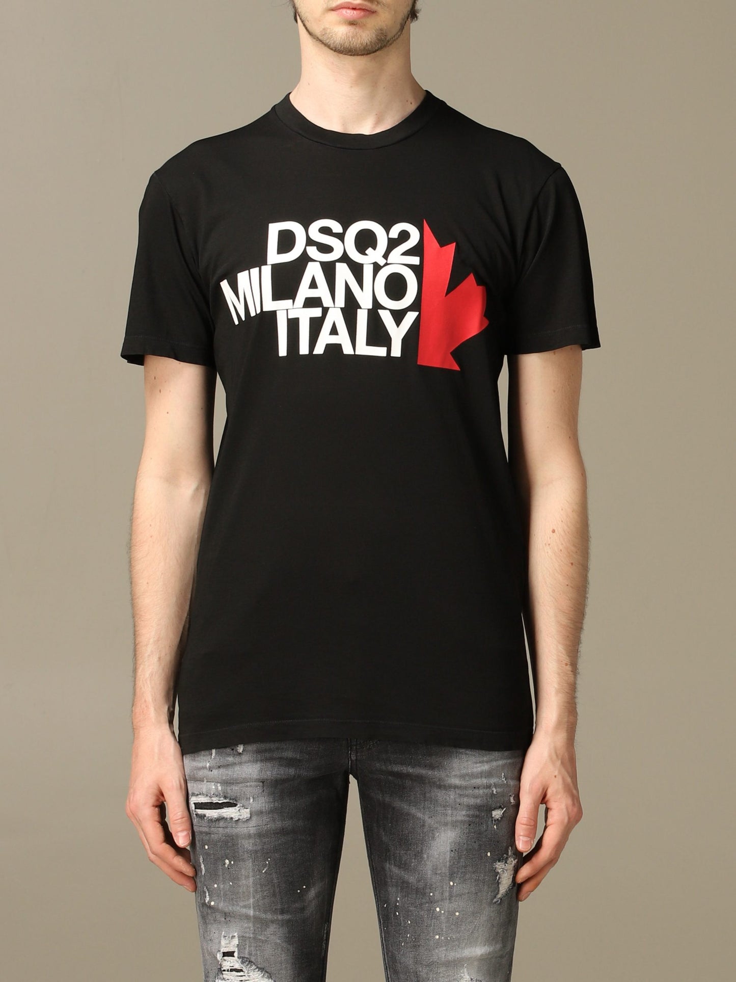 Schwarzes T-Shirt mit Rundhalsausschnitt und Markenlogo aus Baumwolle