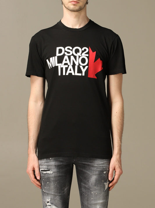 Schwarzes T-Shirt mit Rundhalsausschnitt und Markenlogo aus Baumwolle